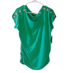 NWT Emerald Green Gold Button Top Coastal Chic Old Money Size Medium